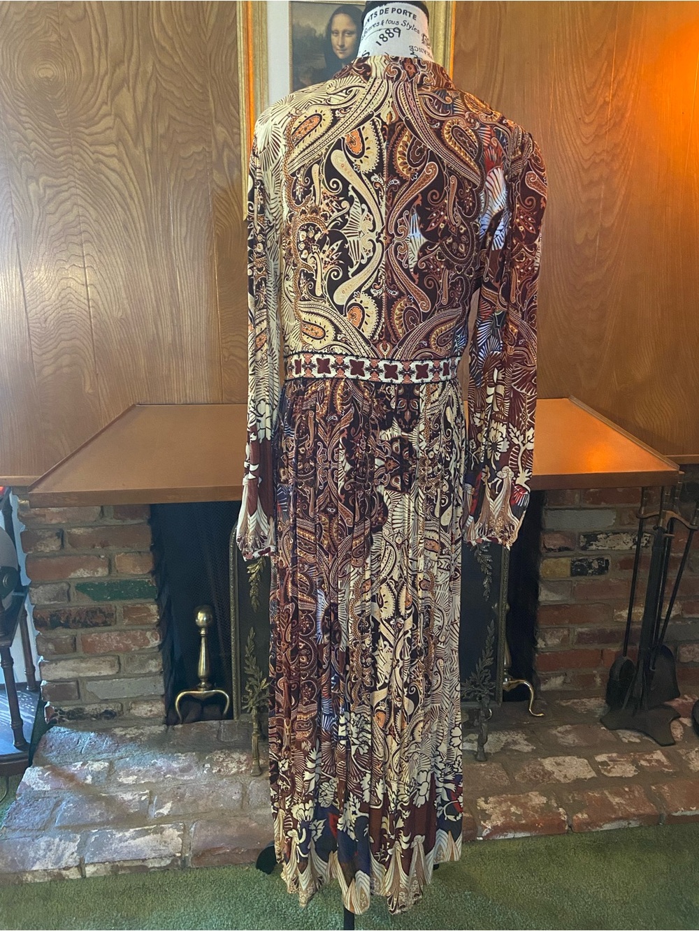 Anthropologie Paisley V-Neck Maxi Dress in Brown and Cream - Picture 2 of 6